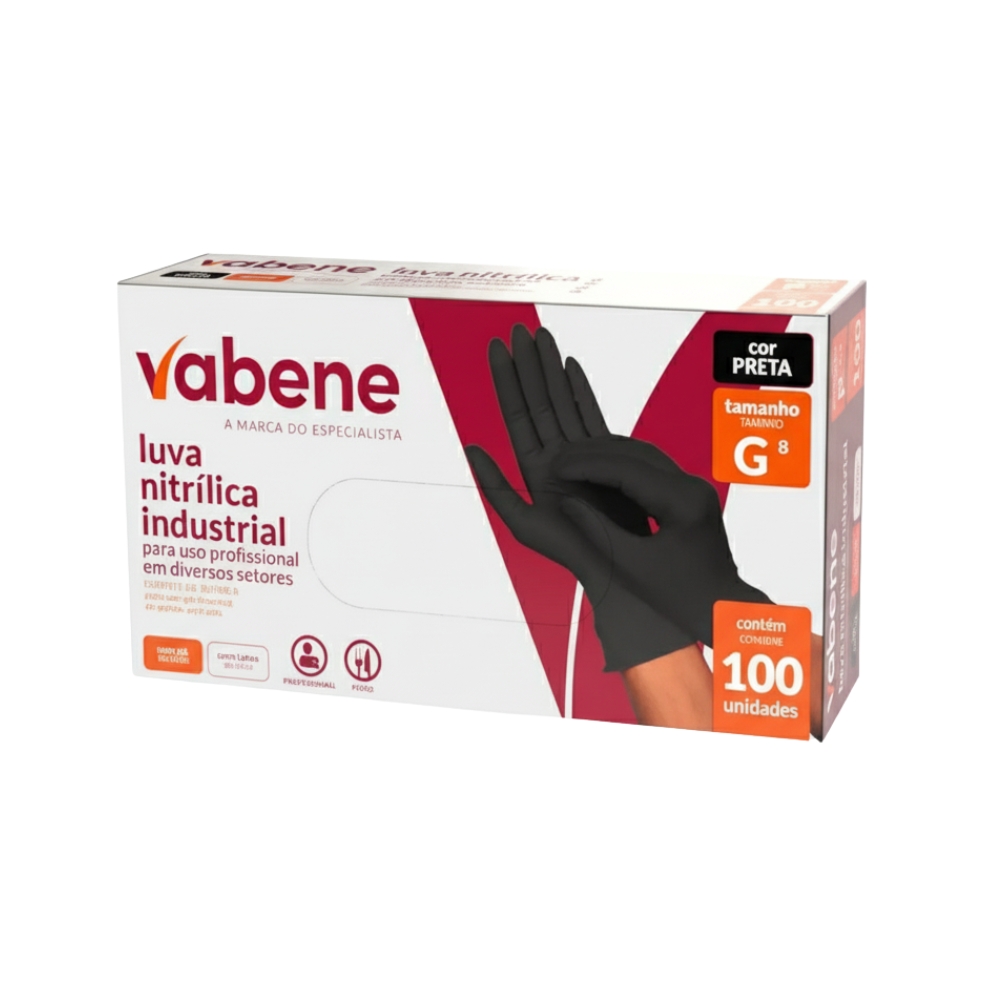 LUVA NITRILICA VABENE SEM PO PRETA G 100UN