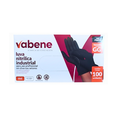 Luva Vabene Nitrílica Preta GG 100 unid